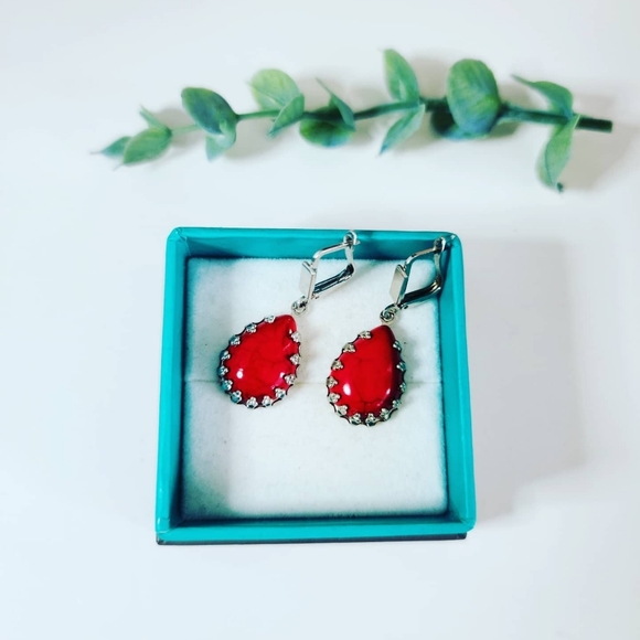 Beautiful silver plated Coral Earrings - Picture 2 of 2